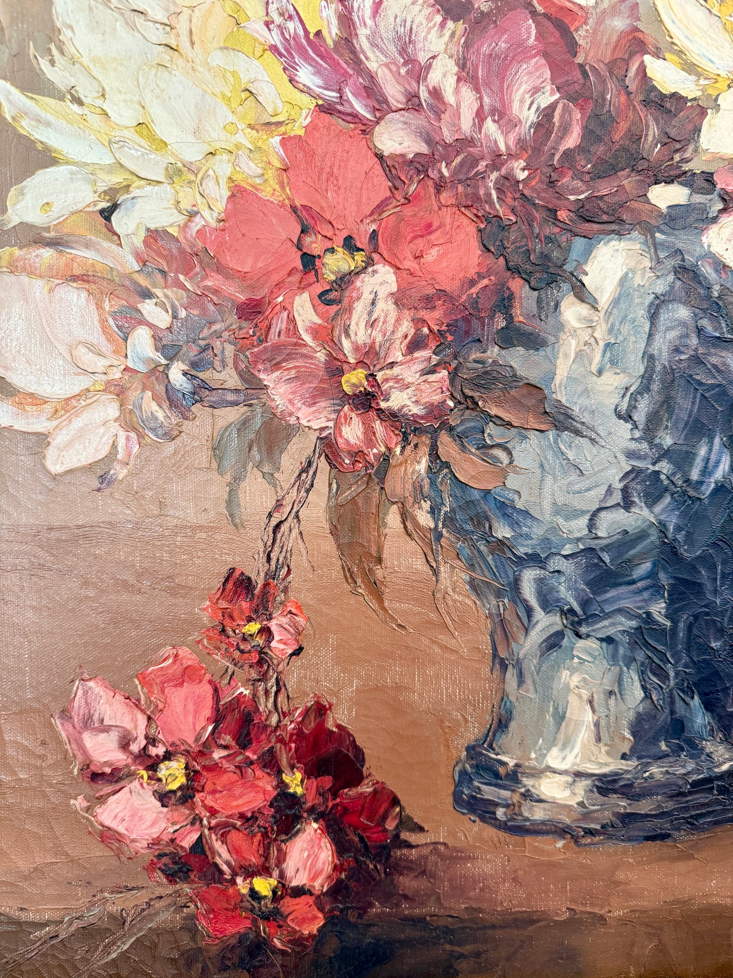 Leonid Gechtoff 1939 Flowers in the Blue Vase Still Life Oil Painting in Gold Frame