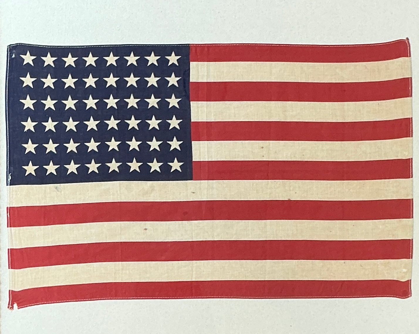 Vintage 48 Star American Flag on Sail Cloth in Antique Ornate Oak Wood Frame