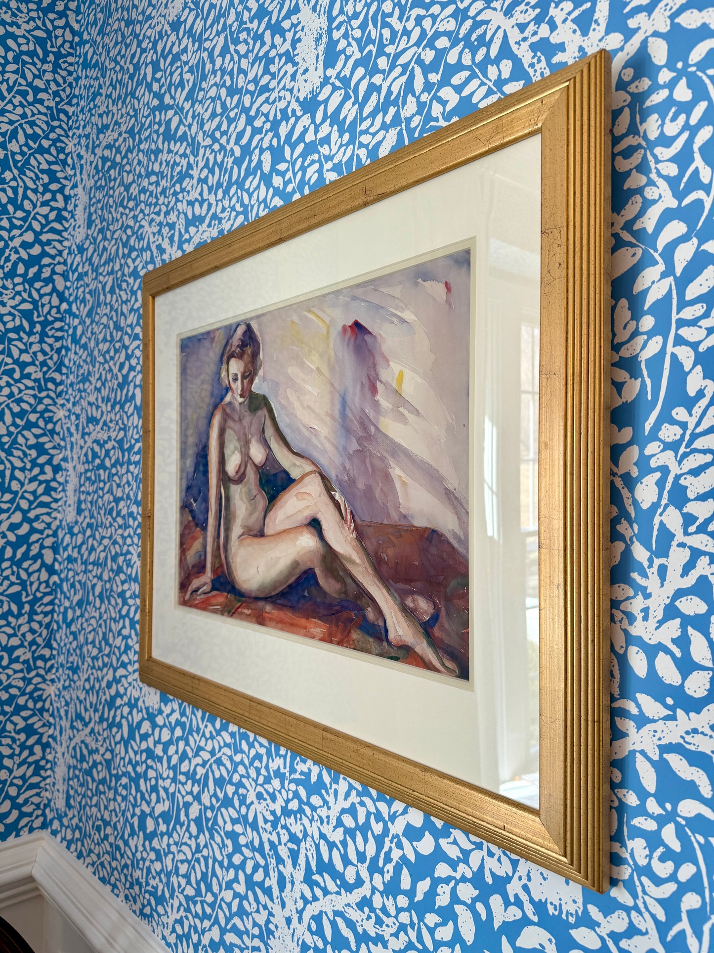 Marian D. Harris Nude Female Portrait Watercolor Painting in Gold Frame