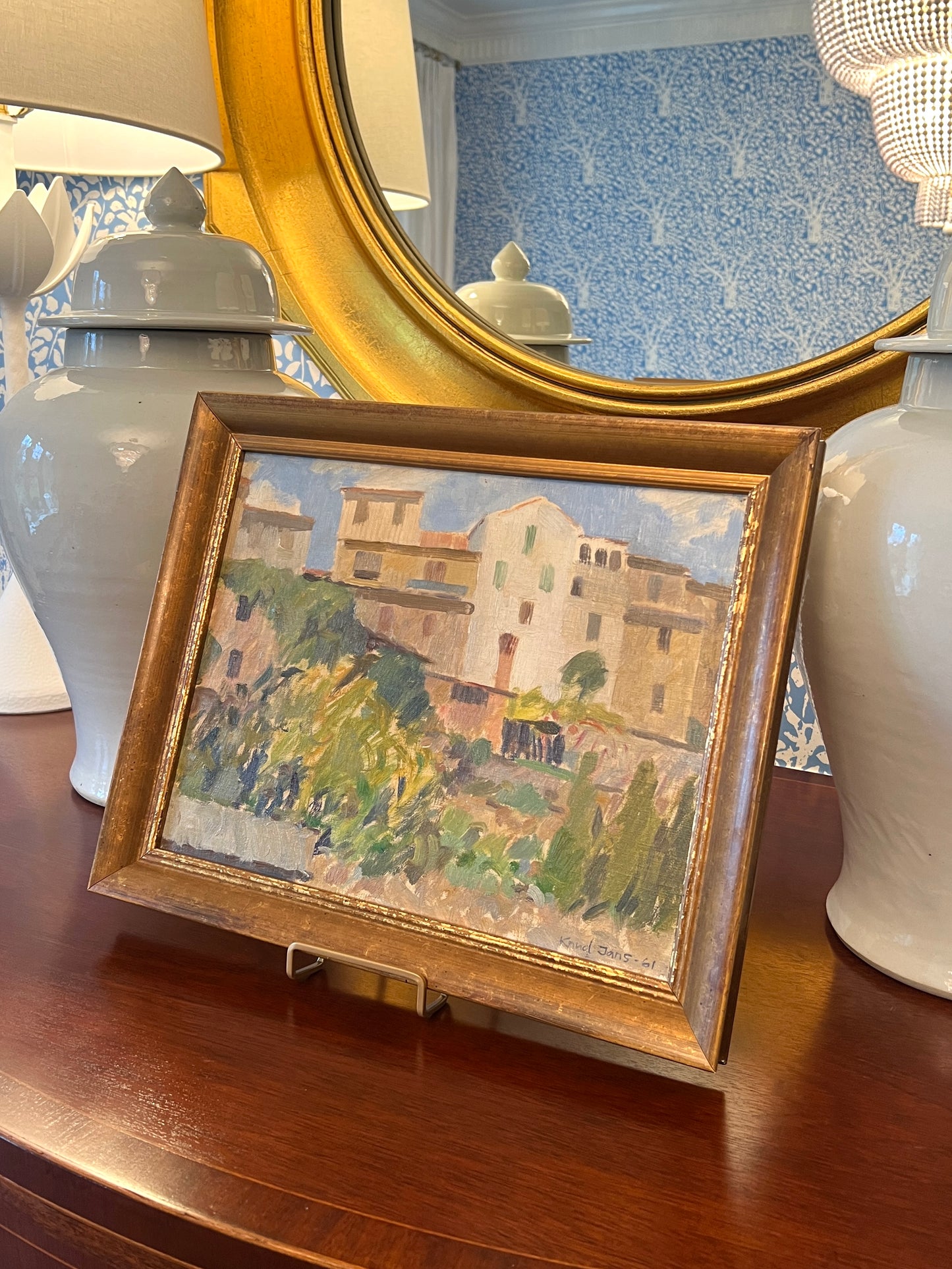 Mid Century Hillside Landscape Oil Painting
