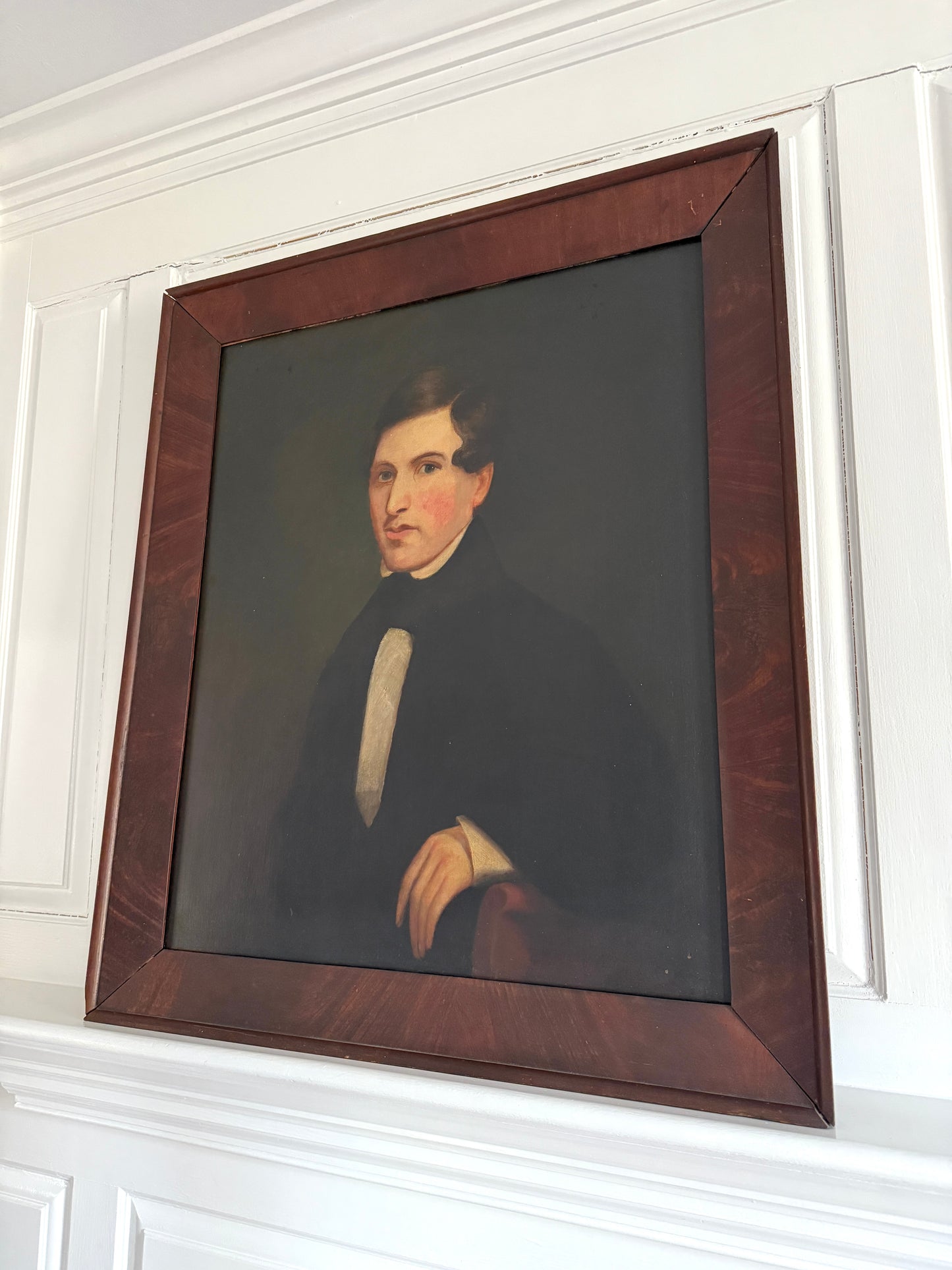 American 19th C. Portrait of a Gentleman Oil Painting in Grained Wood Frame