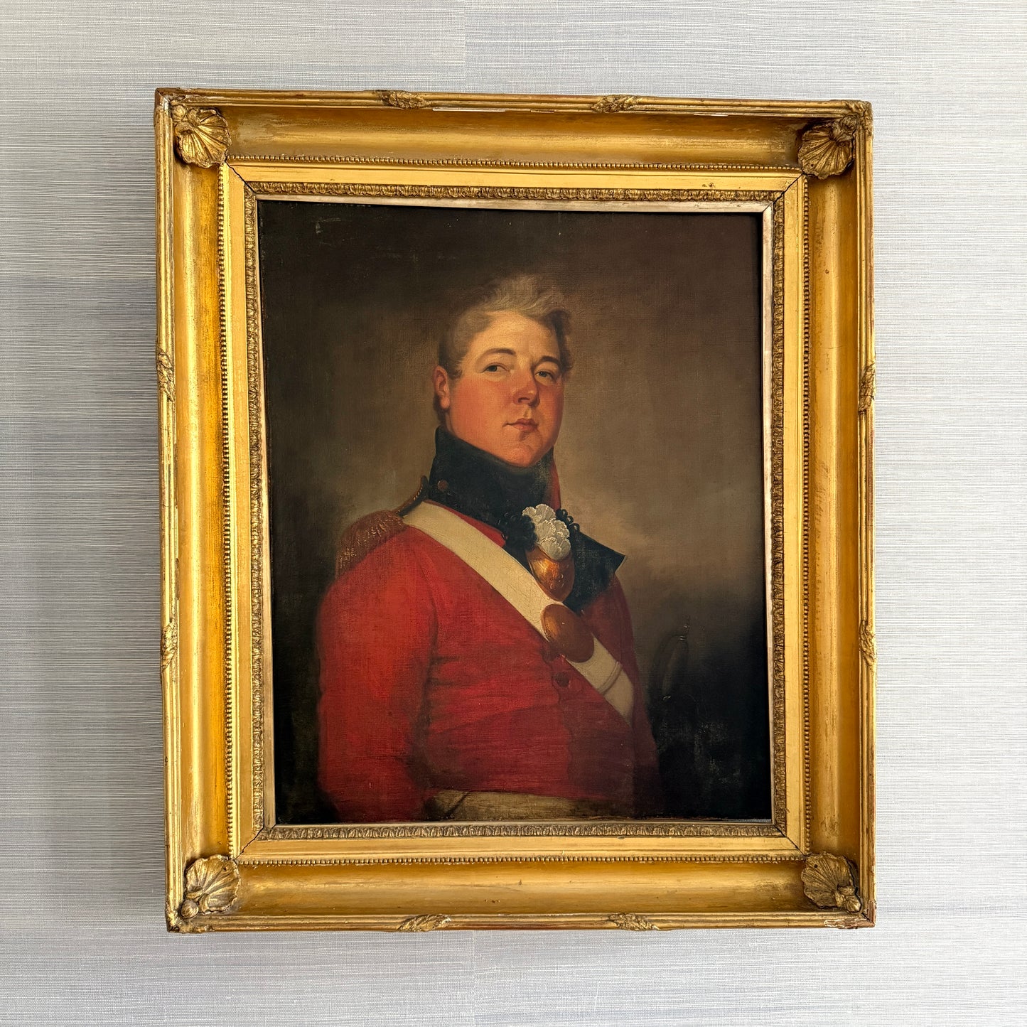 Early 19th Century Portrait of a British Officer Oil Painting in Georgian Giltwood Frame