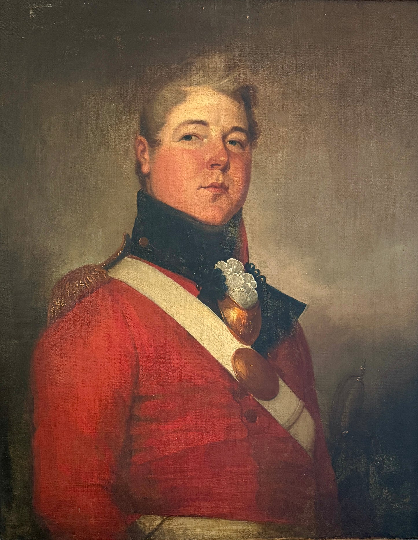 Early 19th Century Portrait of a British Officer Oil Painting in Georgian Giltwood Frame
