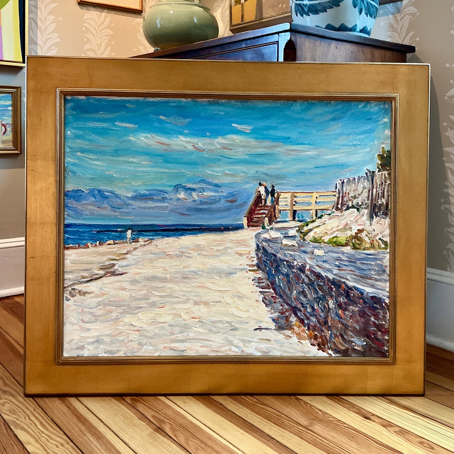 Edmund Jordan August Lookout Oil Painting Coastal Landscape in Gold Frame