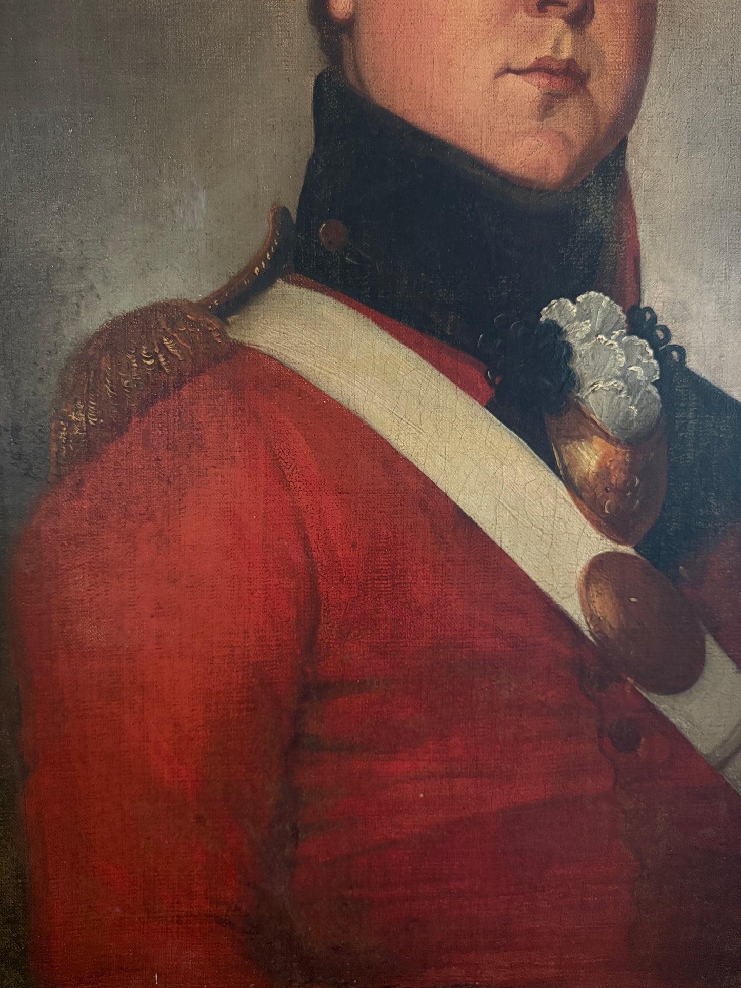 Early 19th Century Portrait of a British Officer Oil Painting in Georgian Giltwood Frame