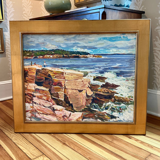 Edmund Jordan View from the Top New England Coastal Landscape Oil Painting in Gold Frame