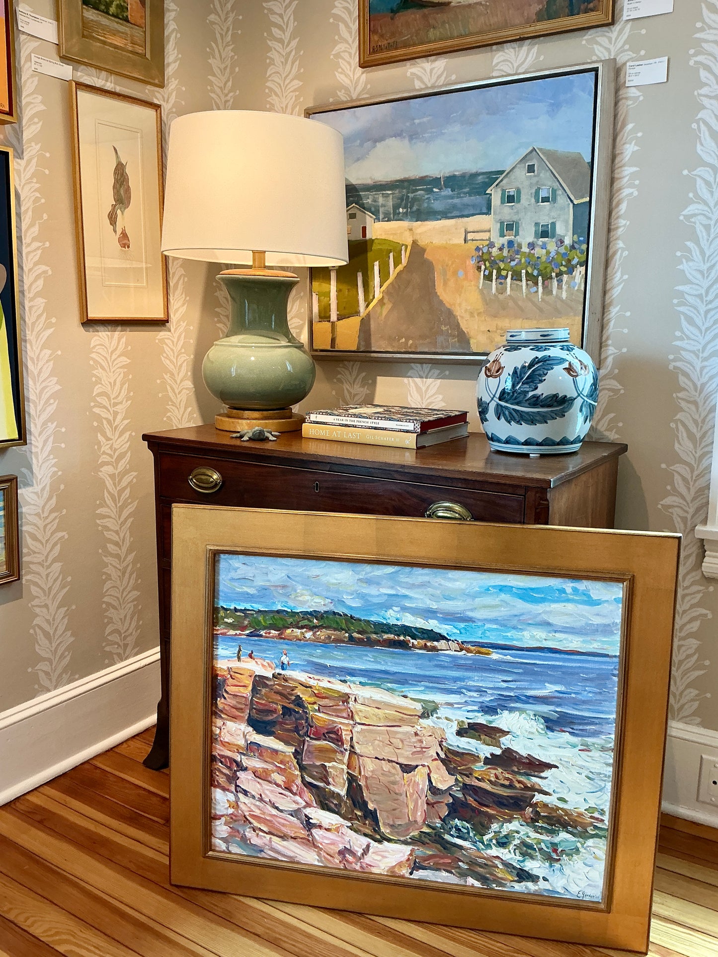 Edmund Jordan View from the Top New England Coastal Landscape Oil Painting in Gold Frame