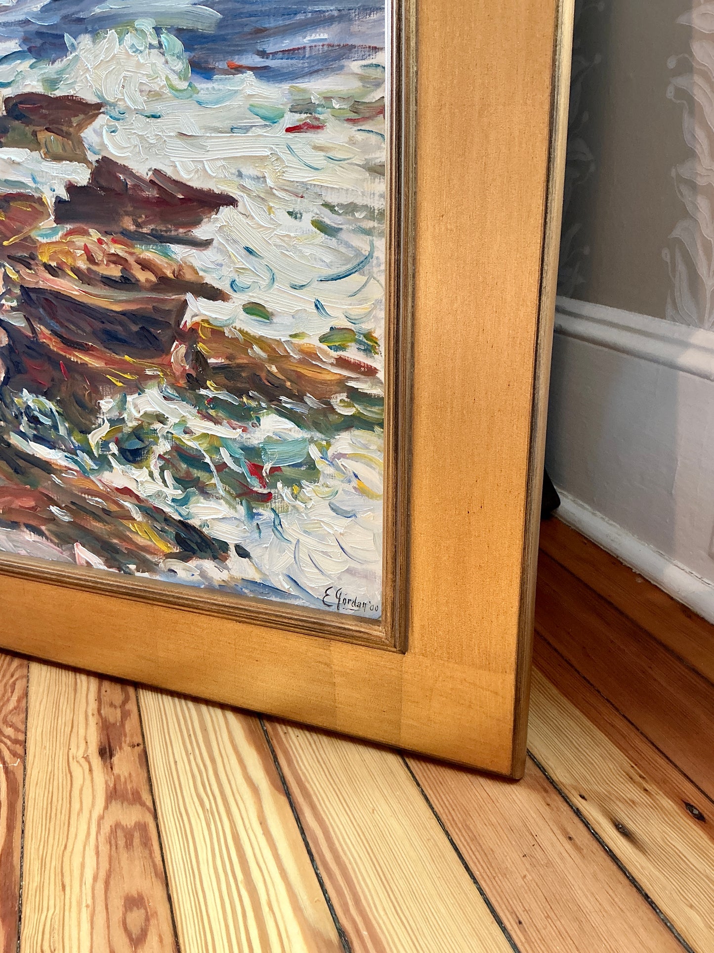 Edmund Jordan View from the Top New England Coastal Landscape Oil Painting in Gold Frame