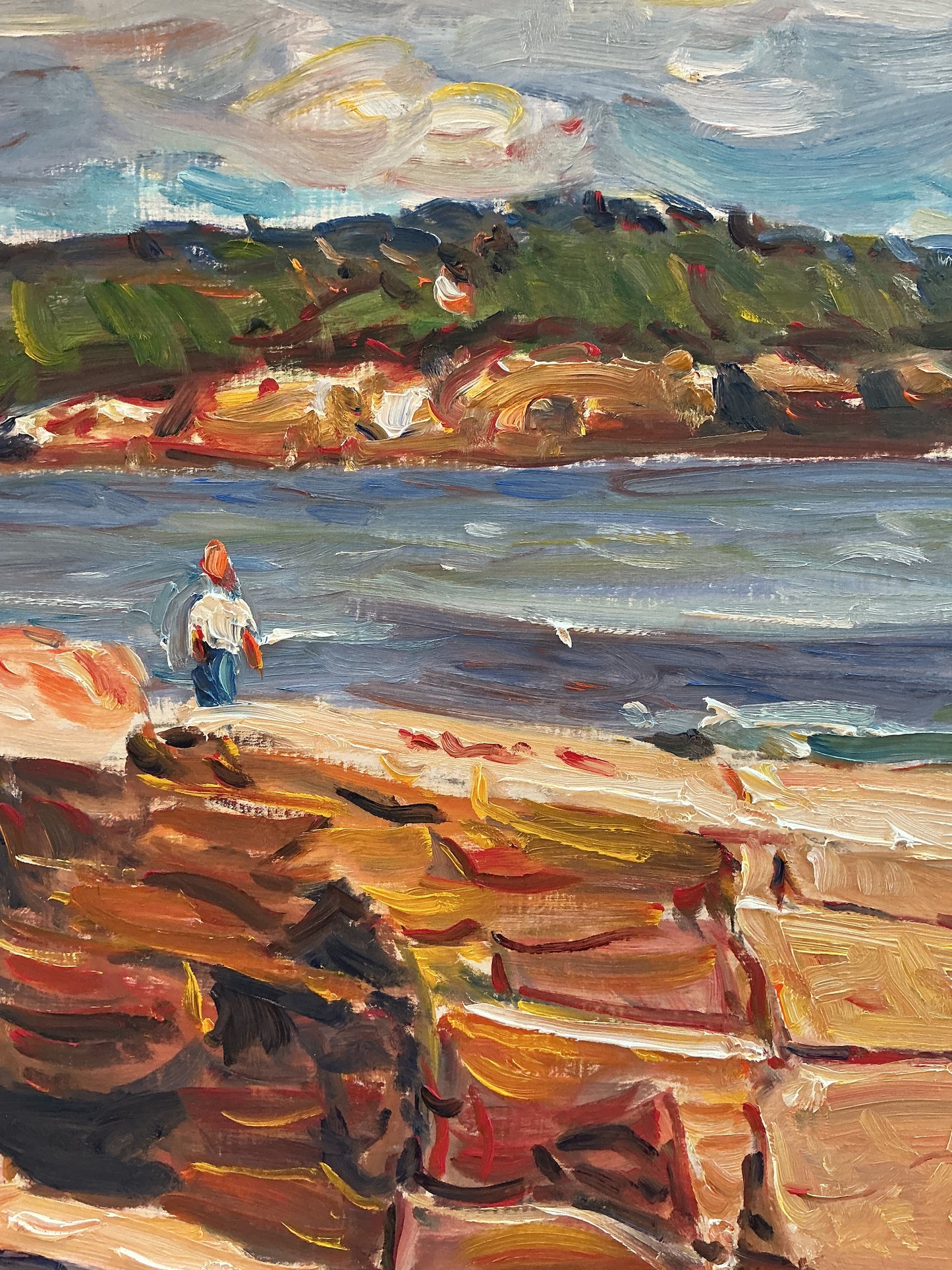 Edmund Jordan View from the Top New England Coastal Landscape Oil Painting in Gold Frame