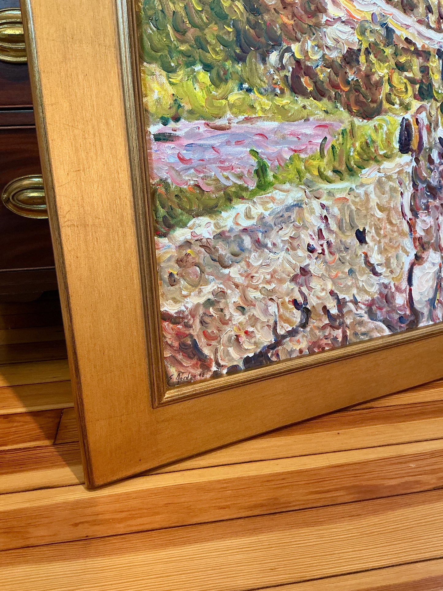 Edmund Jordan Summer Cliffs of New England Oil Painting Coastal Landscape in Gold Frame