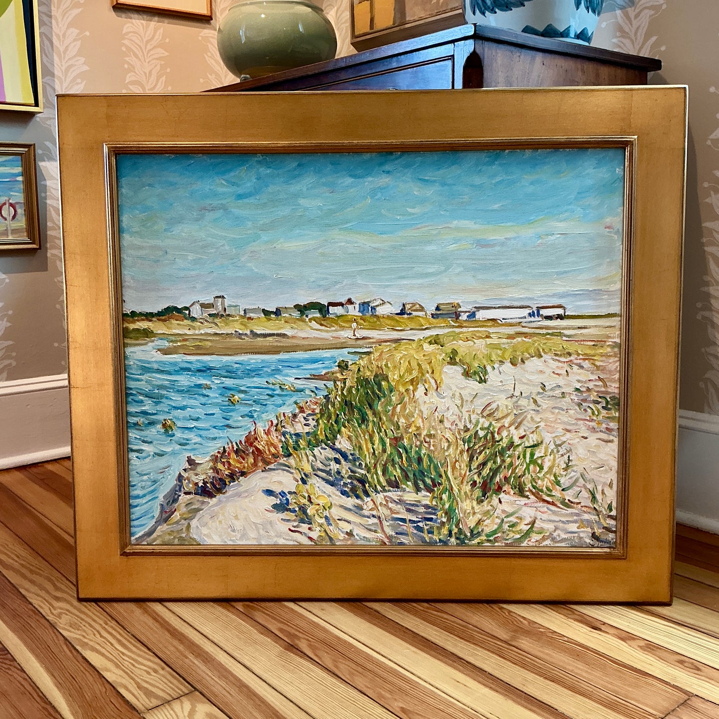 Edmund Jordan Cape Cod 1998 Oil Painting Coastal Landscape in Gold Frame