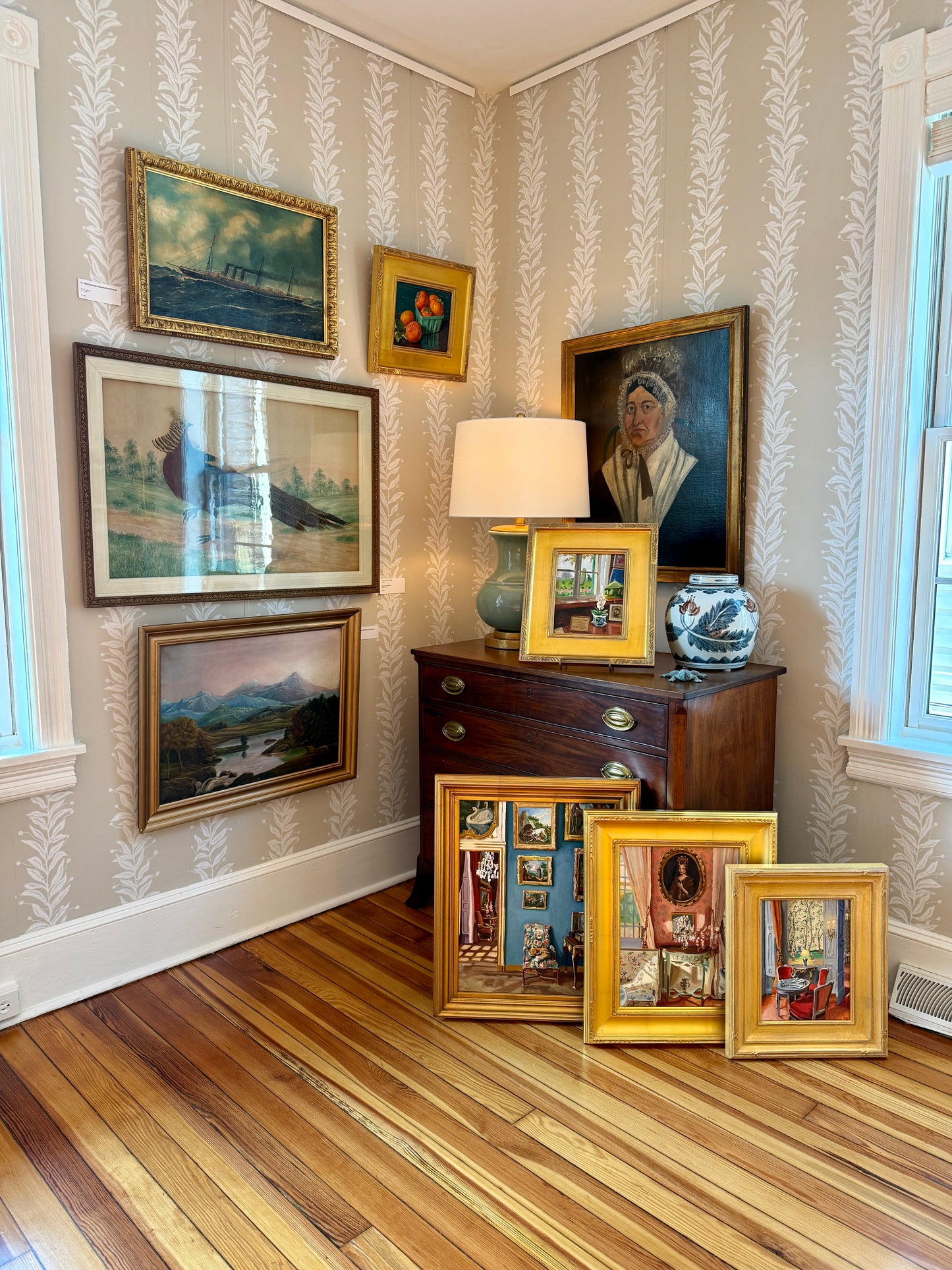 Stephanie Doucet Chinoiserie in Aix-en-Provence, France Interior Oil Painting in Gold Frame
