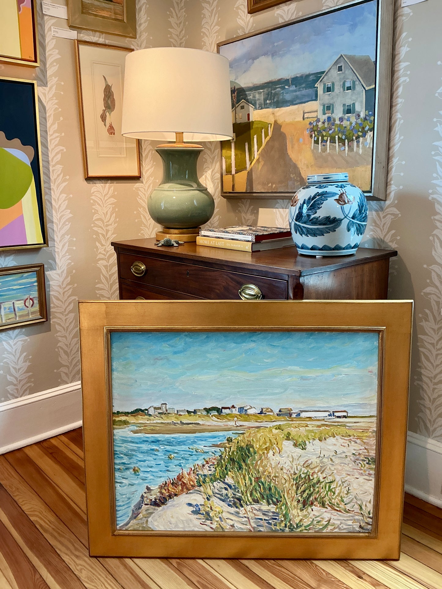 Edmund Jordan Cape Cod 1998 Oil Painting Coastal Landscape in Gold Frame
