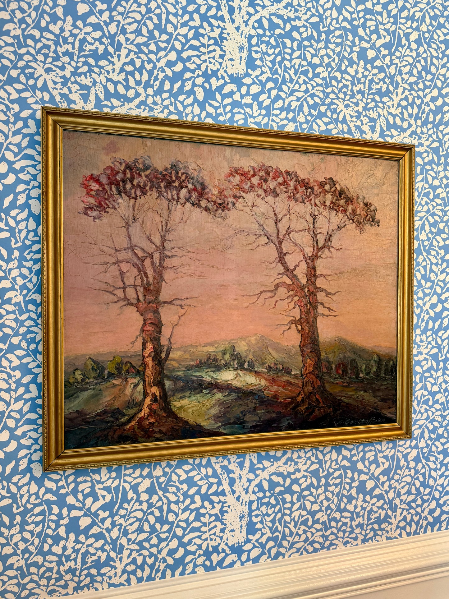 Leonid Gechtoff 1940 Twilight Blue Ridge Mountains, PA Landscape Oil Painting in Gold Frame