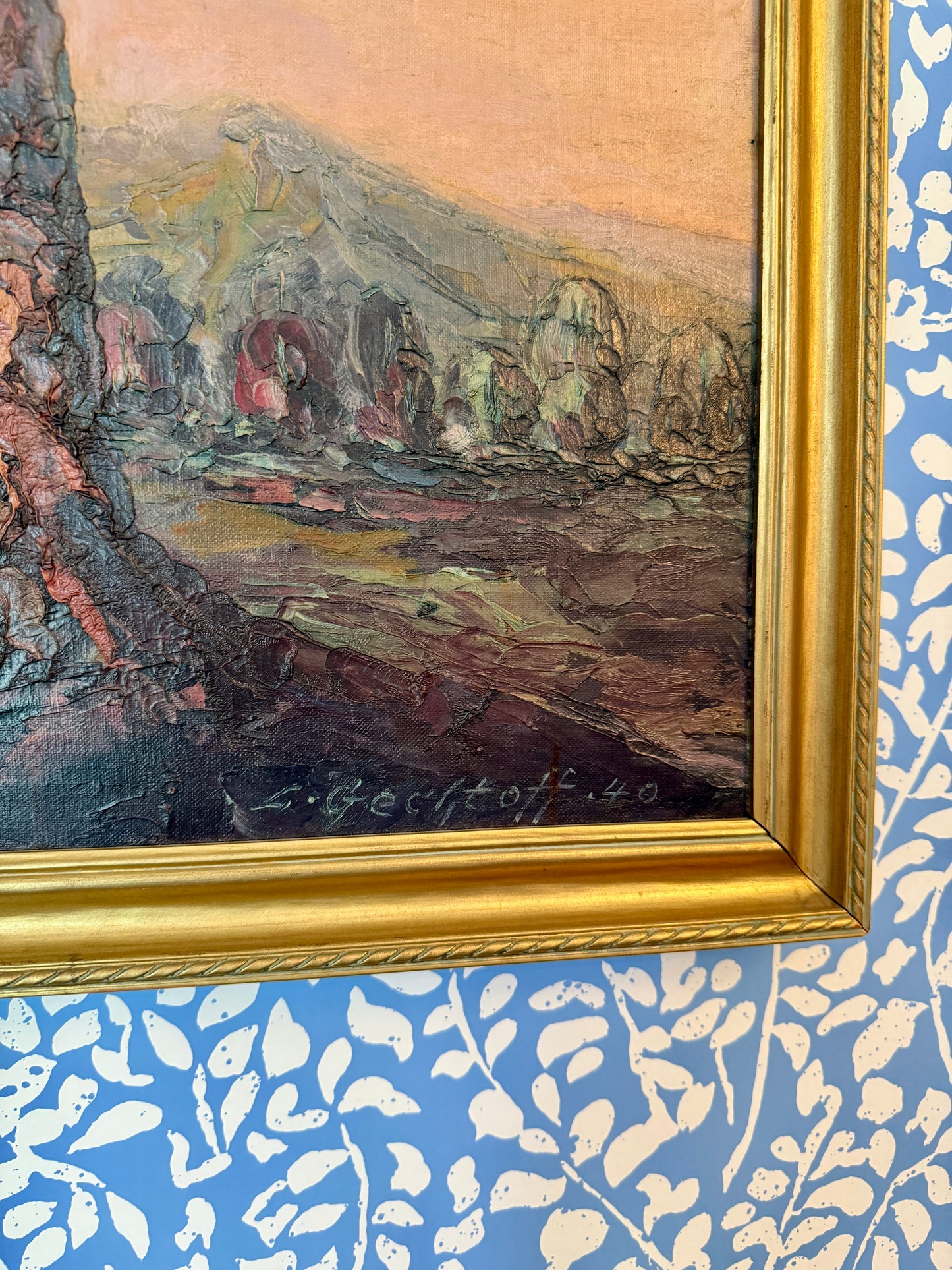 Leonid Gechtoff 1940 Twilight Blue Ridge Mountains, PA Landscape Oil Painting in Gold Frame