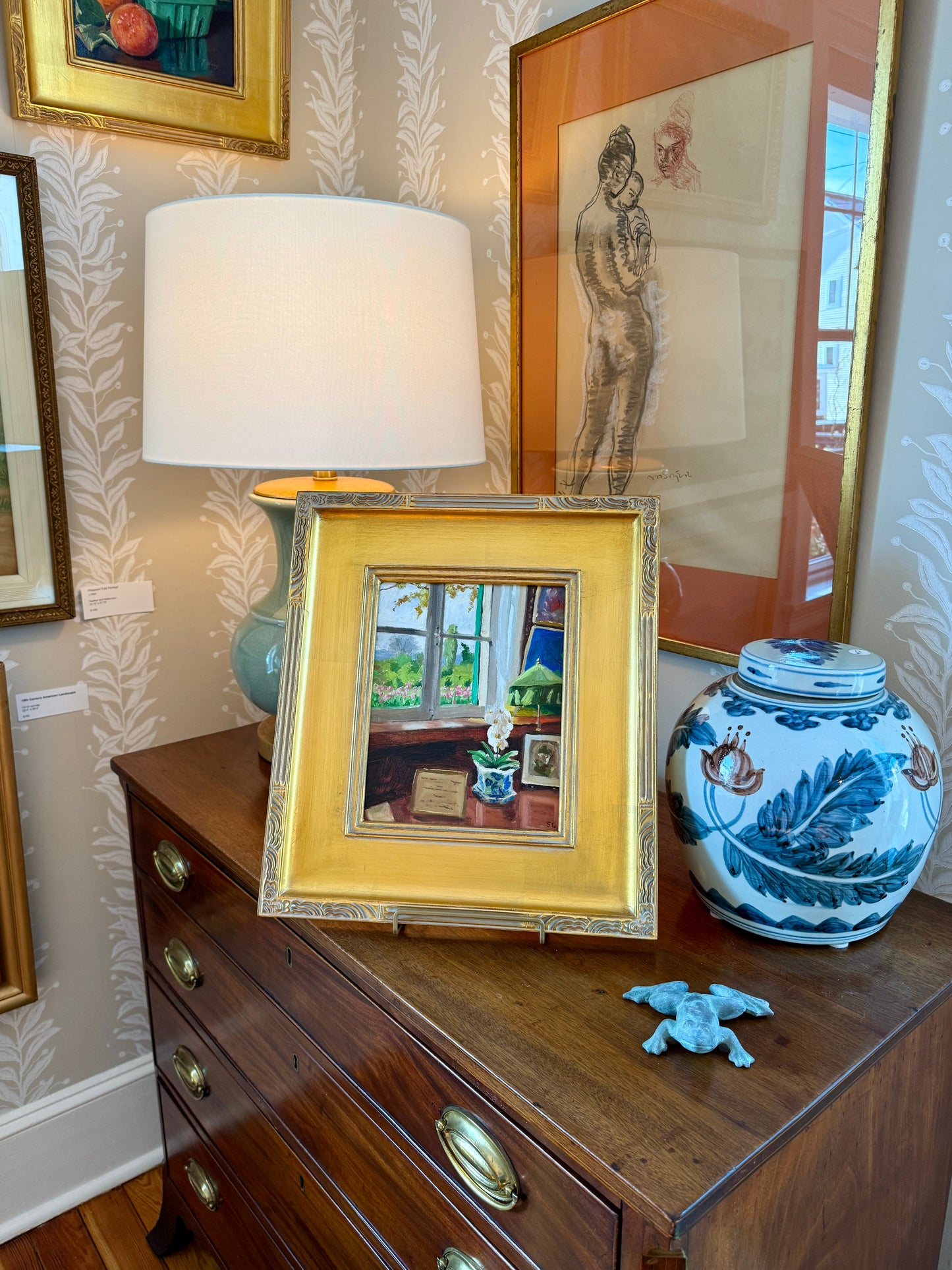 Stephanie Doucet Monet’s View in Giverny, France Interior Oil Painting in Gold Frame
