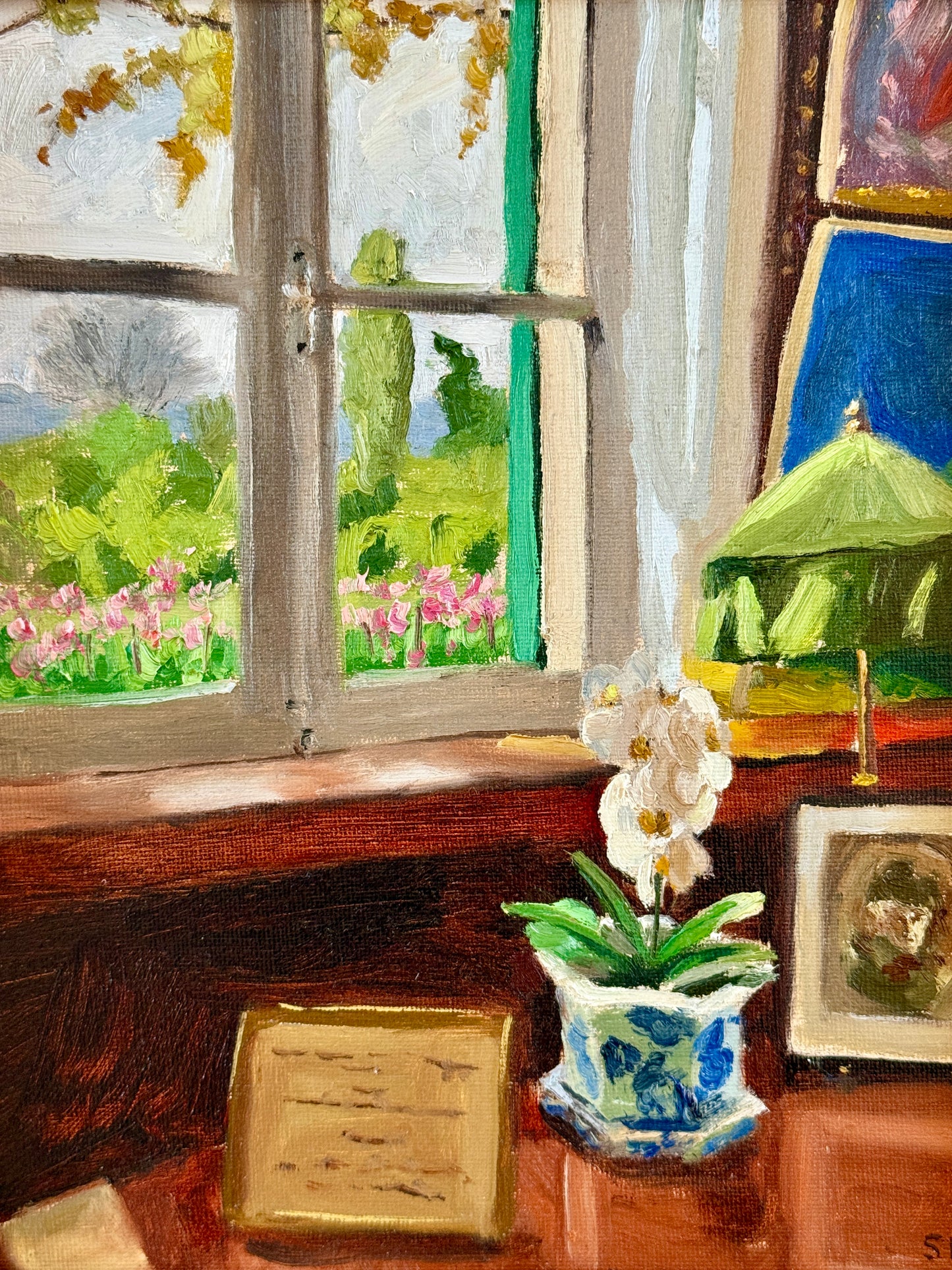 Stephanie Doucet Monet’s View in Giverny, France Interior Oil Painting in Gold Frame
