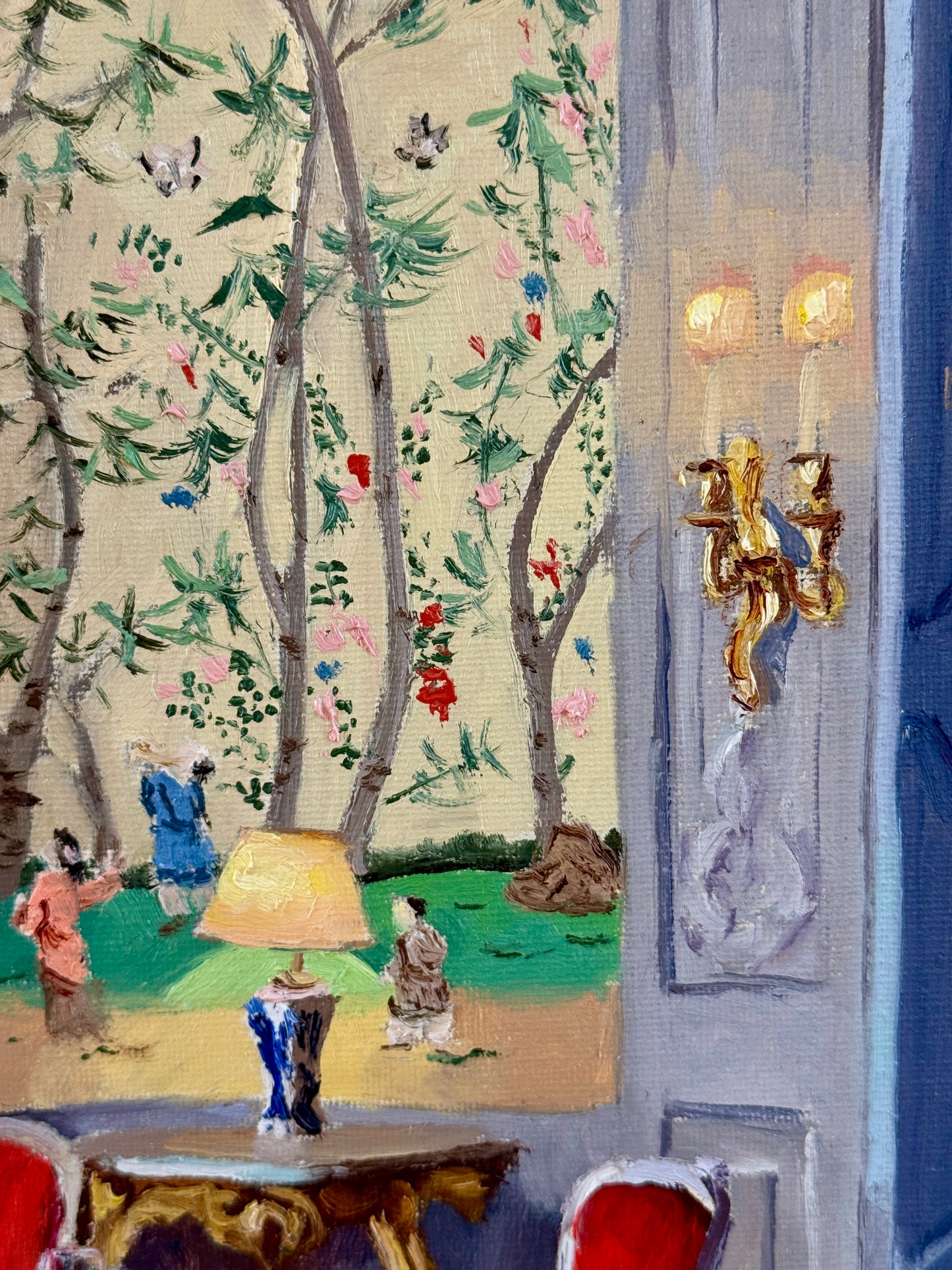 Stephanie Doucet Chinoiserie in Aix-en-Provence, France Interior Oil Painting in Gold Frame