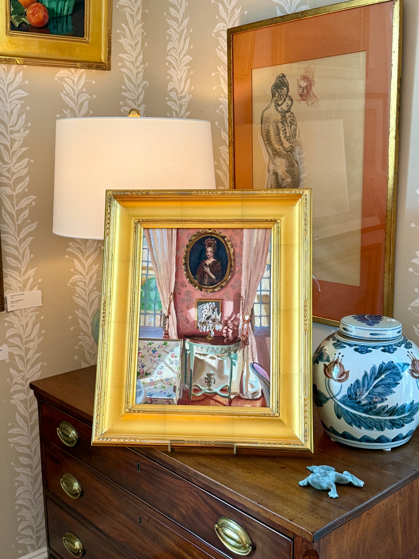 Stephanie Doucet Sunshine in the Pink Salon Aix-en-Provence, France Oil Painting in Gold Frame