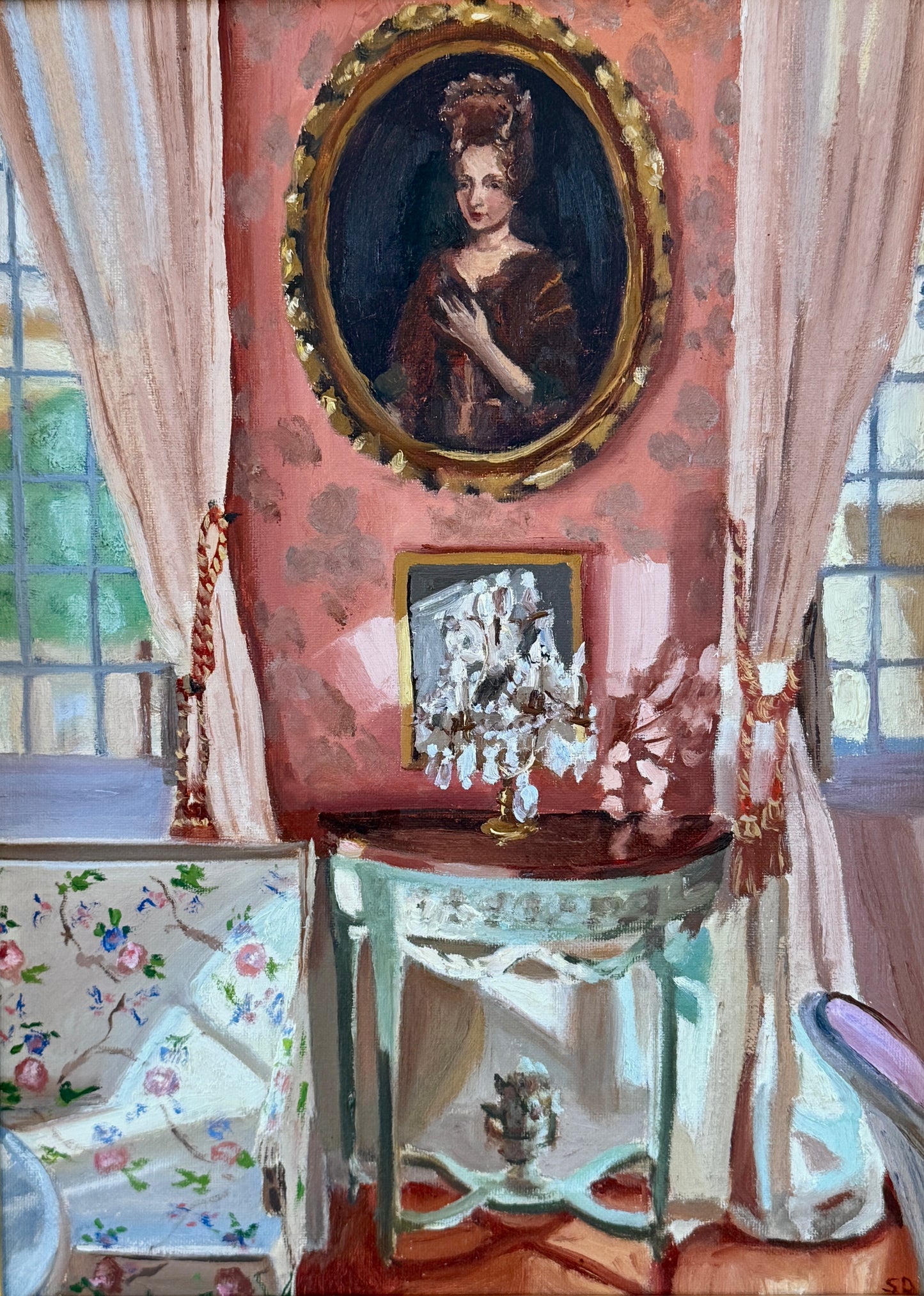 Stephanie Doucet Sunshine in the Pink Salon Aix-en-Provence, France Oil Painting in Gold Frame