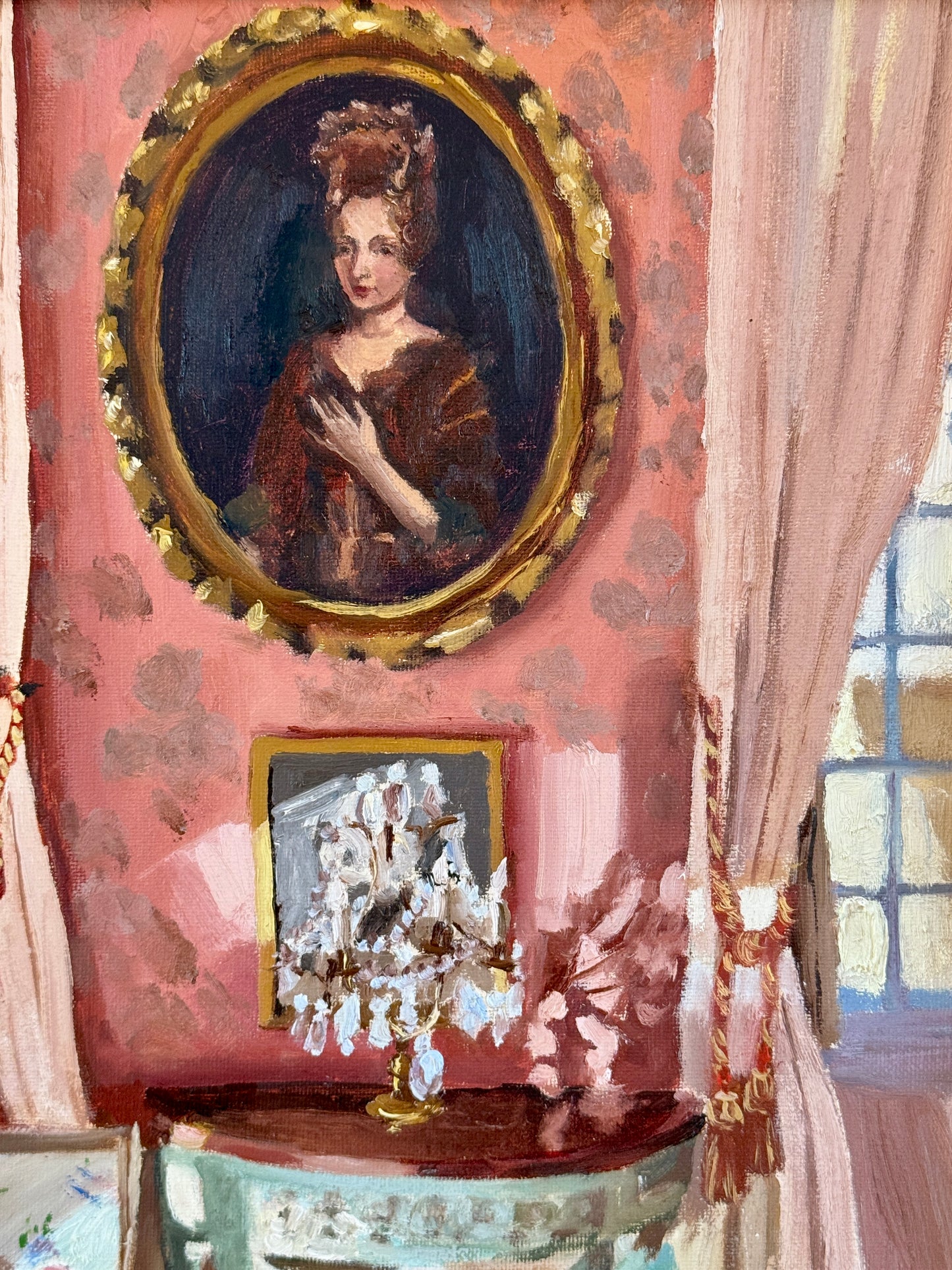 Stephanie Doucet Sunshine in the Pink Salon Aix-en-Provence, France Oil Painting in Gold Frame