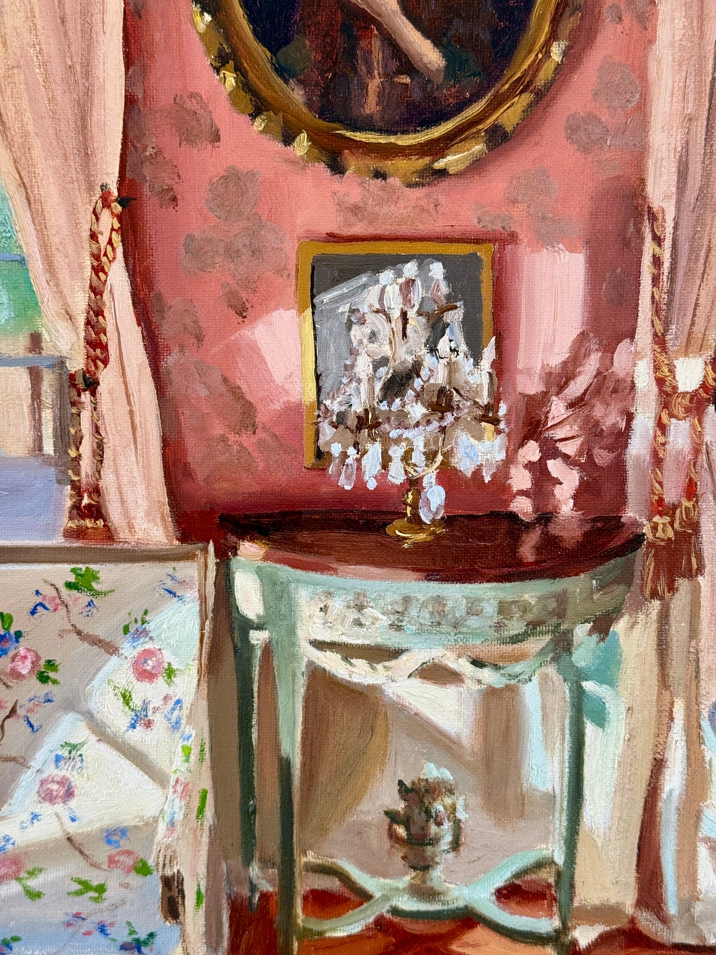 Stephanie Doucet Sunshine in the Pink Salon Aix-en-Provence, France Oil Painting in Gold Frame