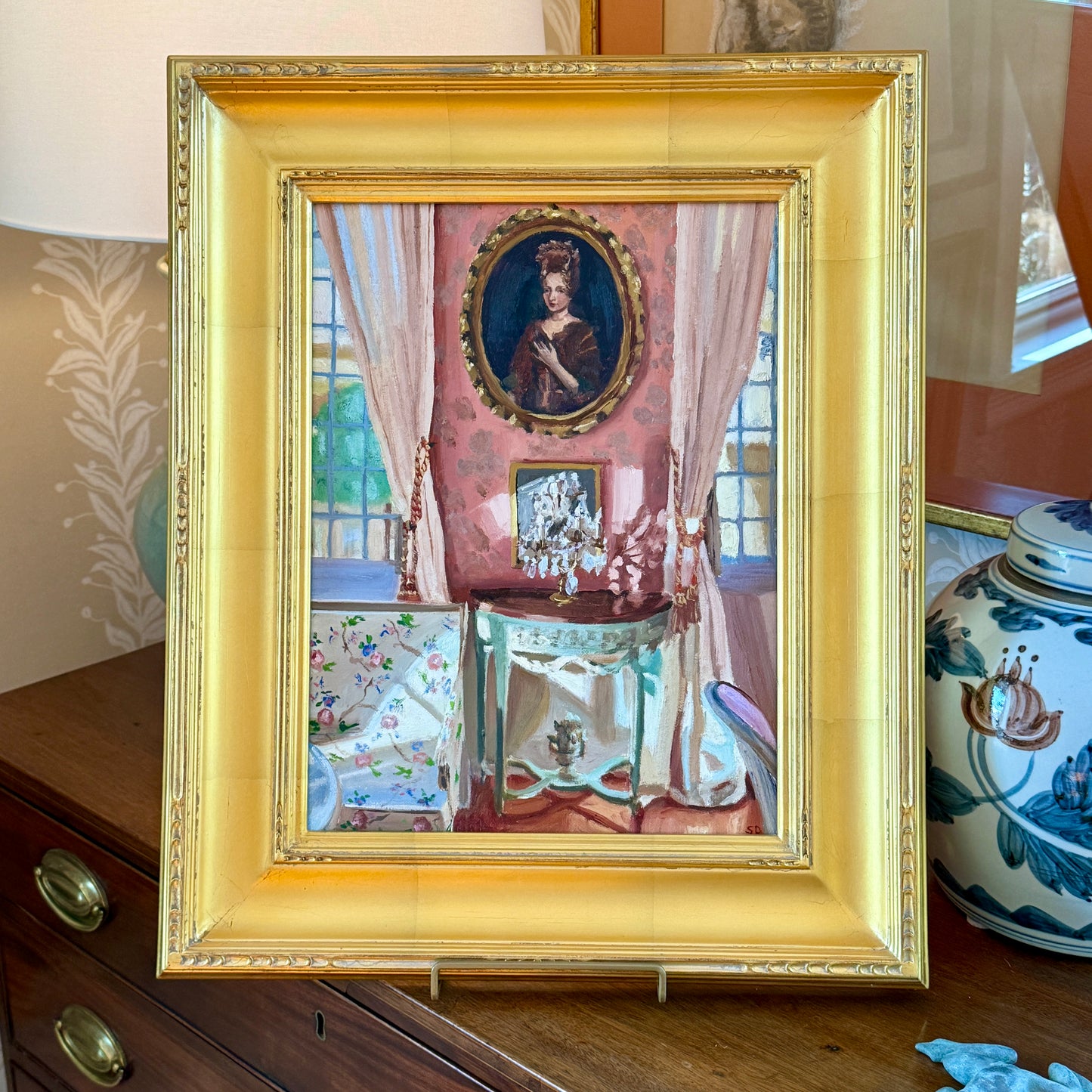 Stephanie Doucet Sunshine in the Pink Salon Aix-en-Provence, France Oil Painting in Gold Frame