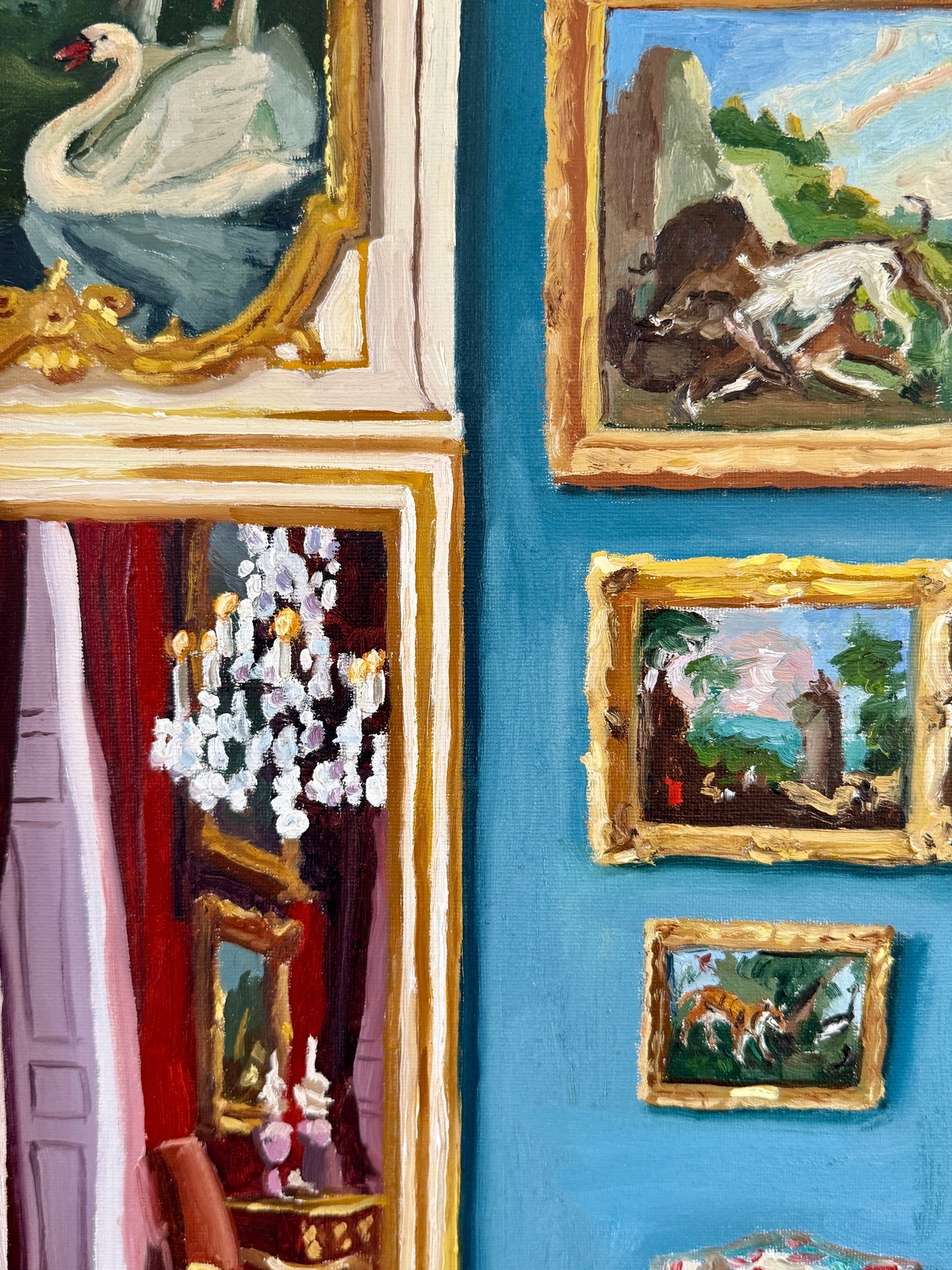 Stephanie Doucet Le Salon Bleu Paris, France Interior Oil Painting in Gold Frame