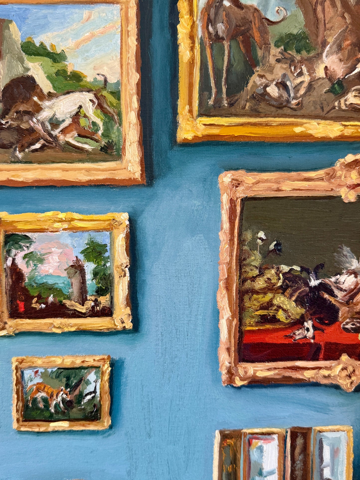 Stephanie Doucet Le Salon Bleu Paris, France Interior Oil Painting in Gold Frame