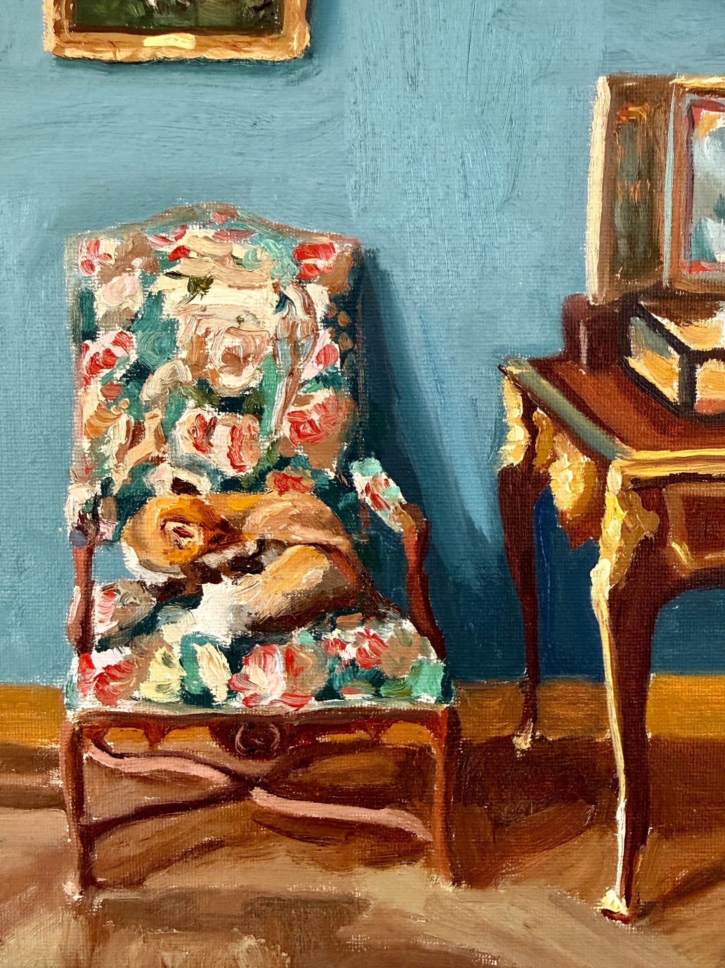 Stephanie Doucet Le Salon Bleu Paris, France Interior Oil Painting in Gold Frame