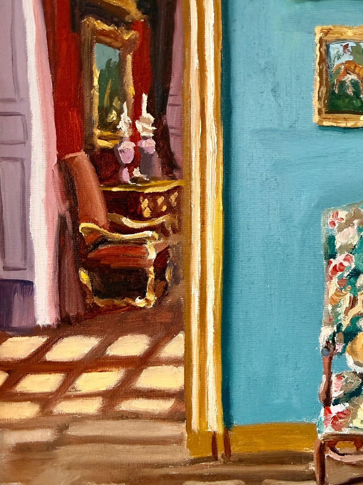 Stephanie Doucet Le Salon Bleu Paris, France Interior Oil Painting in Gold Frame