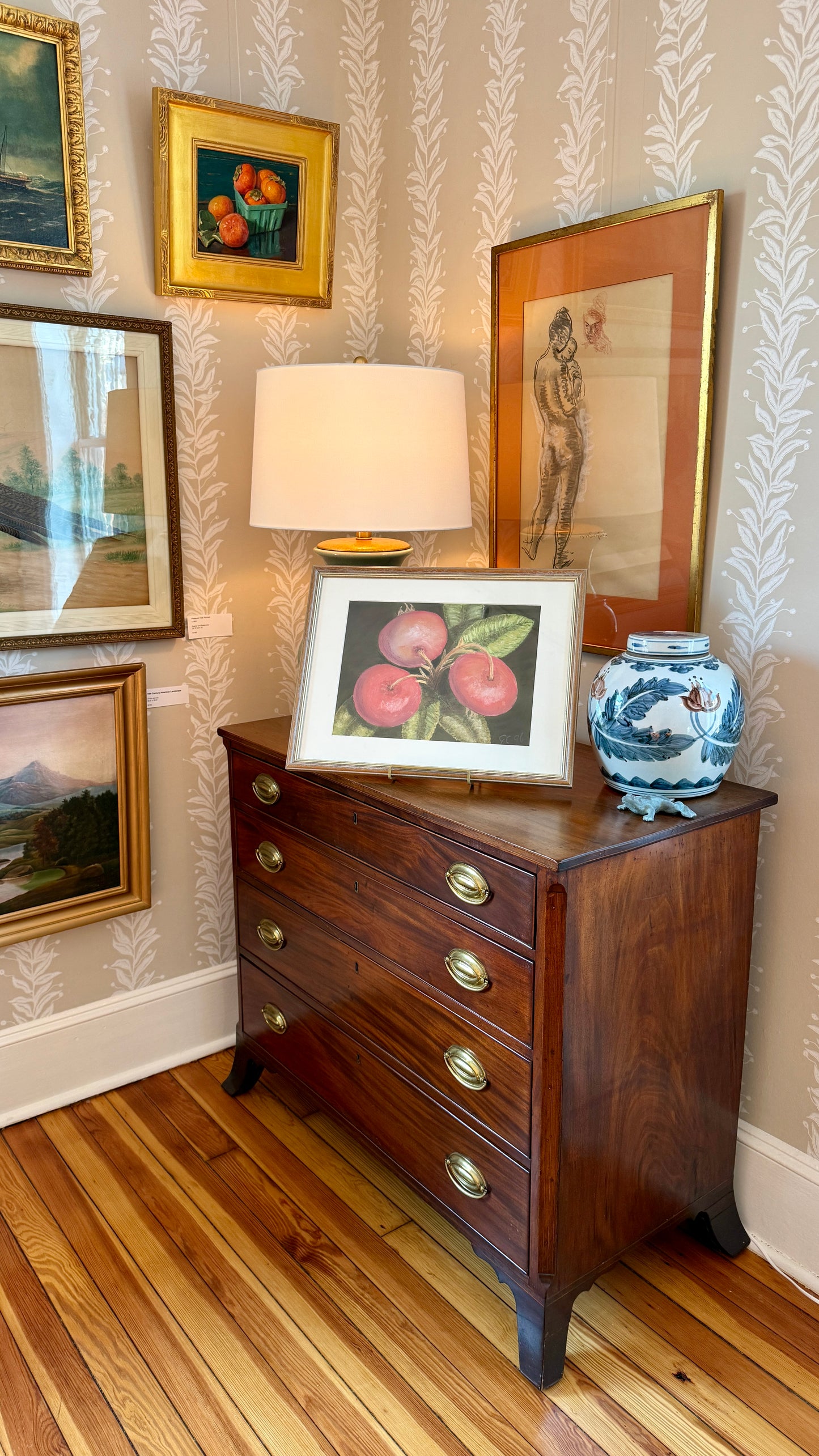 Vintage Pastel of Garden Red Radishes in Limed Wood Frame