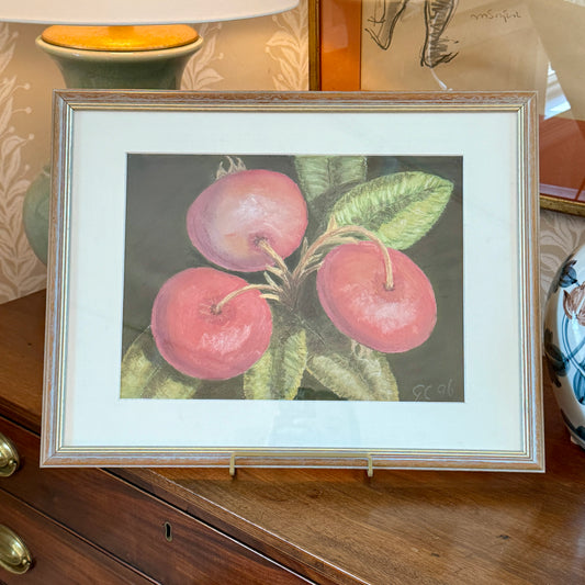 Vintage Pastel of Garden Red Radishes in Limed Wood Frame