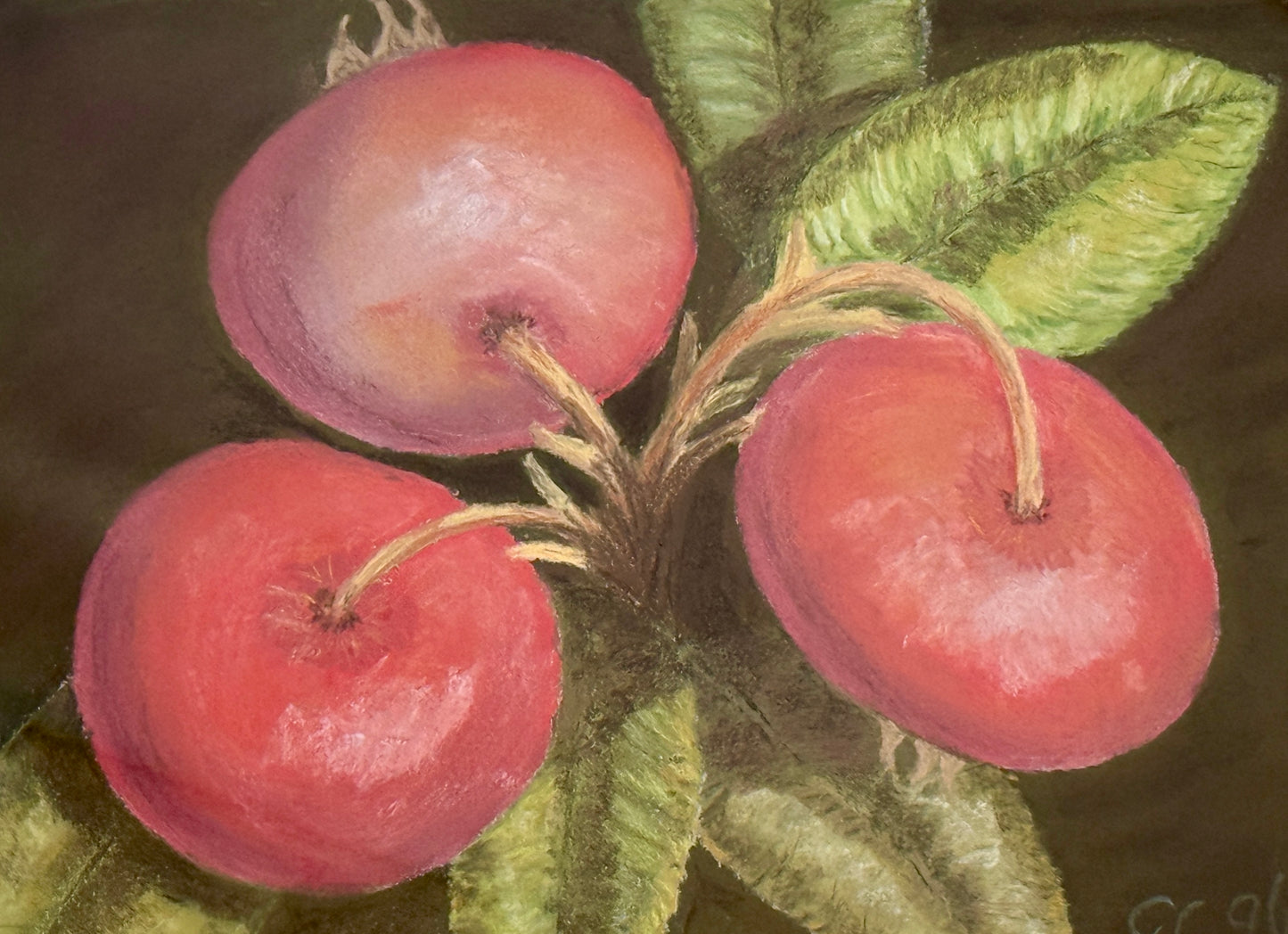 Vintage Pastel of Garden Red Radishes in Limed Wood Frame