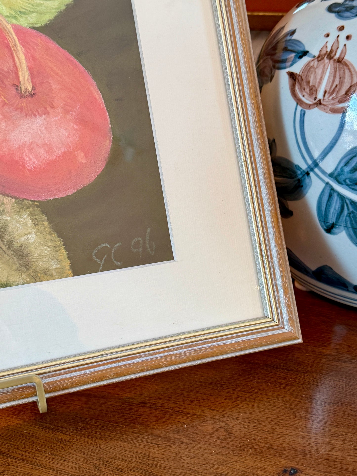 Vintage Pastel of Garden Red Radishes in Limed Wood Frame