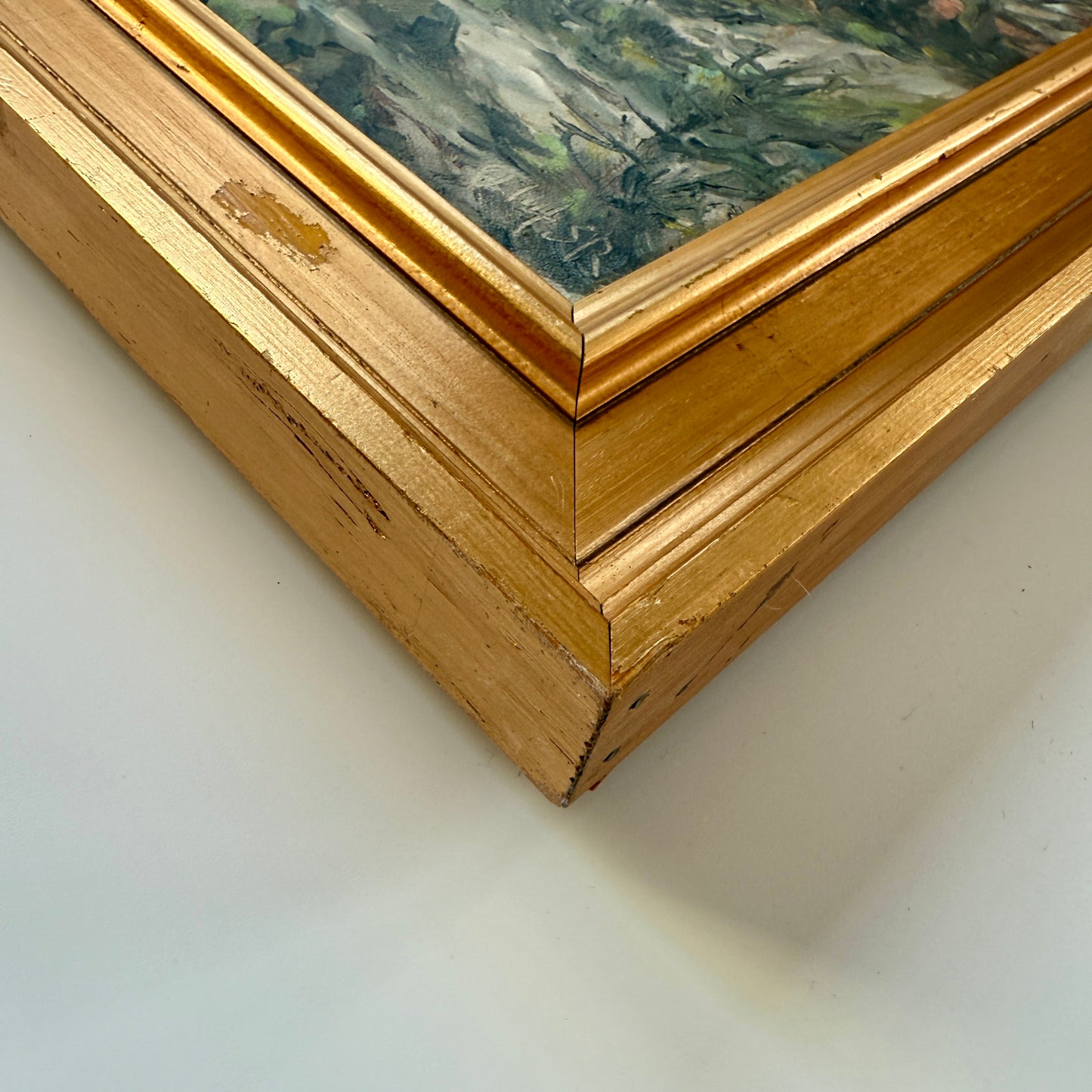 Vintage Impressionist Rocky Coastal Landscape Oil Painting in Gold Frame