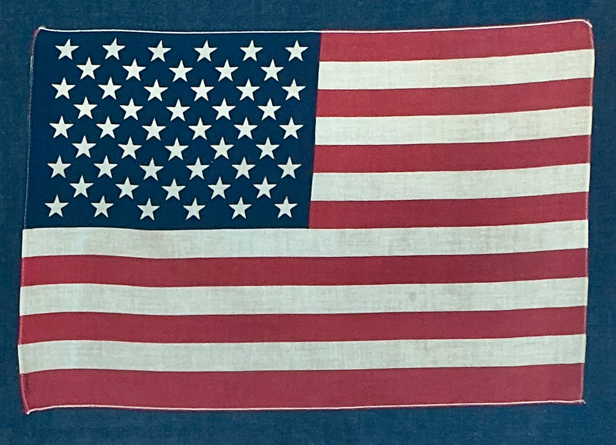 Vintage 50 Star American Flag on Dark Chambray in Gold Frame