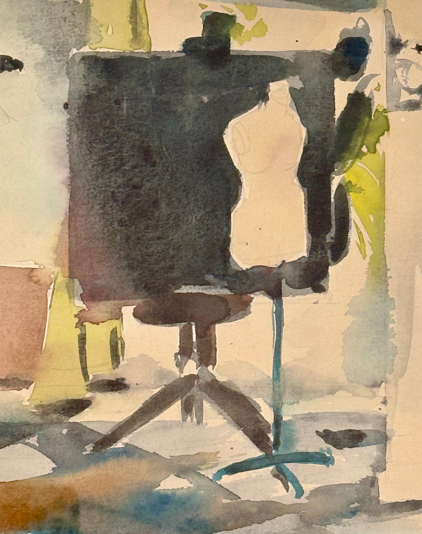 Willem Kouwer Boomkens Mid Century Watercolour of a Fashion Studio Atelier in Wood Frame