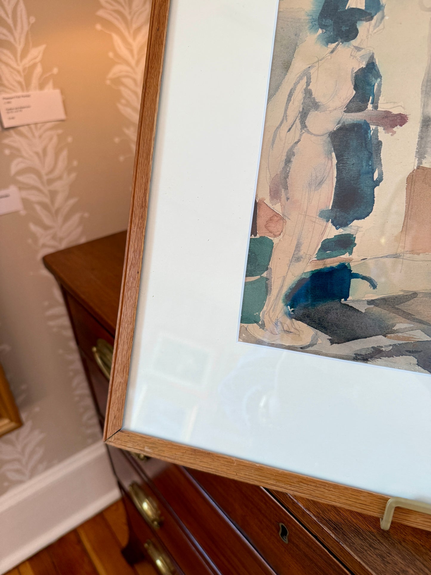 Willem Kouwer Boomkens Mid Century Watercolour of a Fashion Studio Atelier in Wood Frame