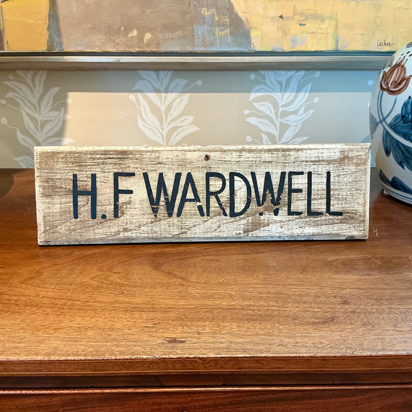 Early-Mid 20th Century New England House Quarterboard "H. F Wardell" Hand Carved Wood Sign