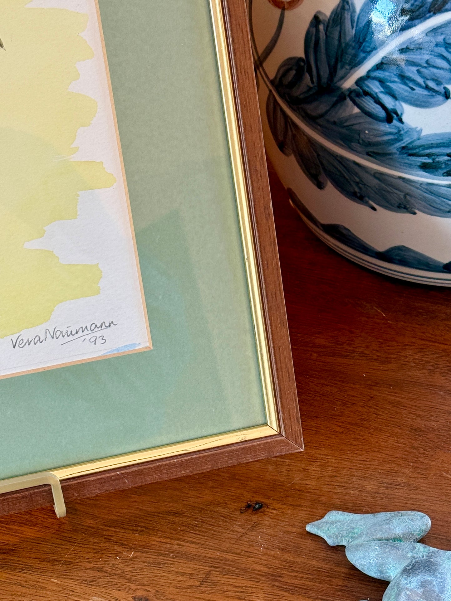Vera Neumann Morning Glory at Casa Jules Botanical Watercolor Painting in Wood and Gilded Frame