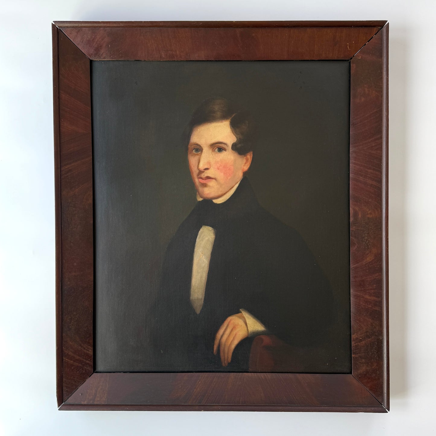 American 19th C. Portrait of a Gentleman Oil Painting in Grained Wood Frame