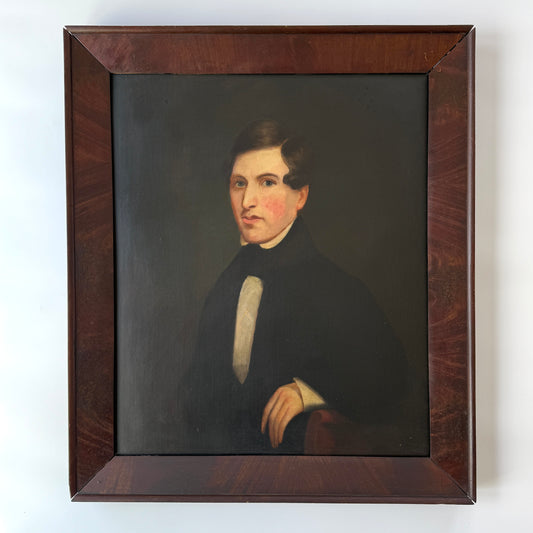 American 19th C. Portrait of a Gentleman Oil Painting in Grained Wood Frame