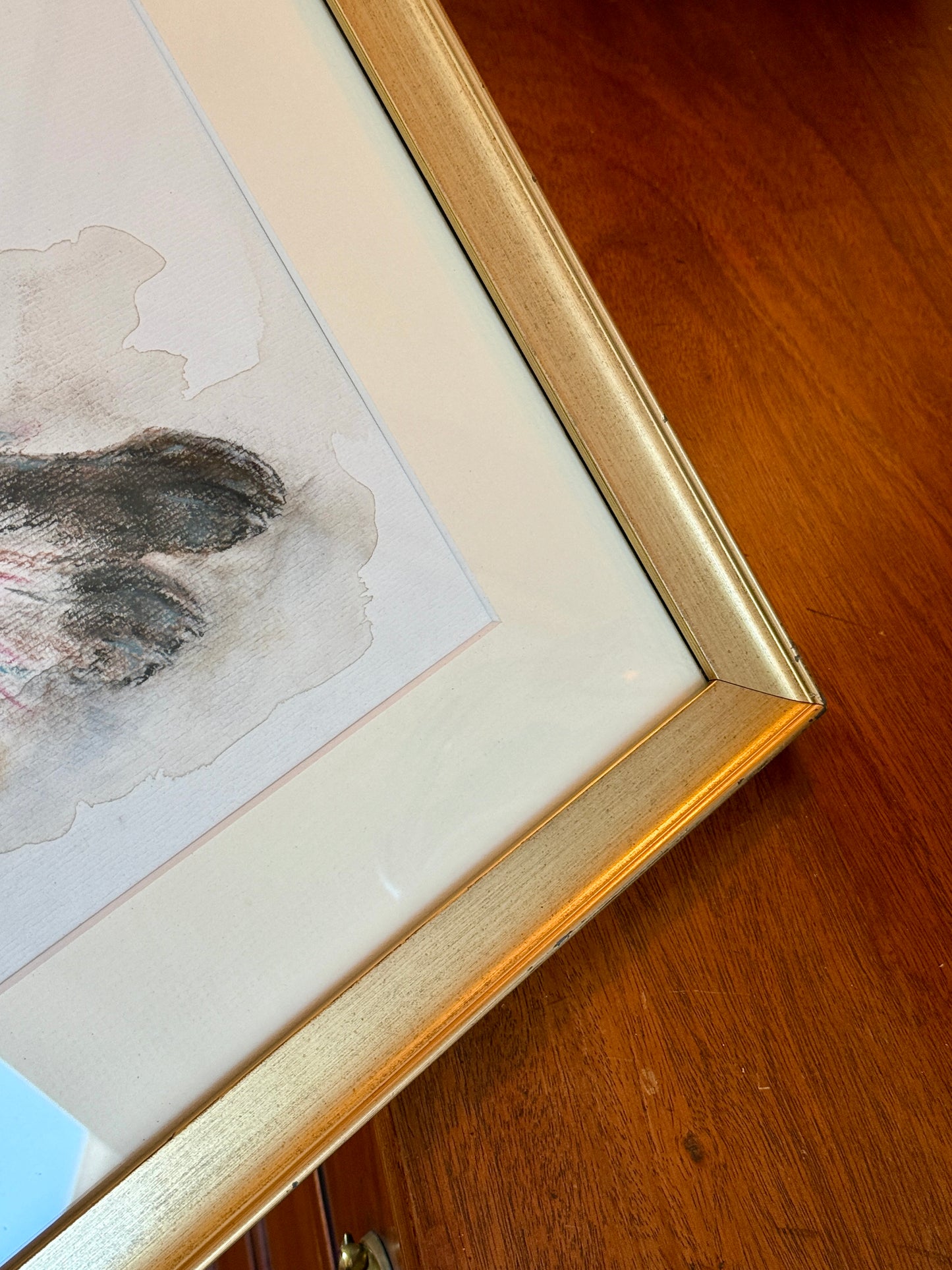 Black "Lab" Labrador Retriever Pastel Dog Portrait Painting in Gold Frame