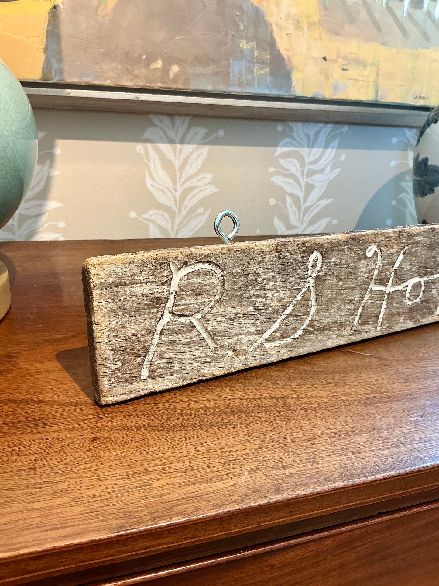 Early-Mid 20th Century New England House Quarterboard "R. S Hopkins" Hand Carved Wood Sign