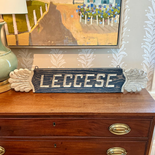 Vintage New England House Quarterboard "Leccese" Hand Carved Wood Sign