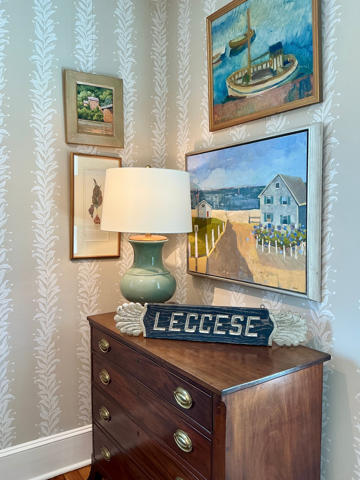 Vintage New England House Quarterboard "Leccese" Hand Carved Wood Sign