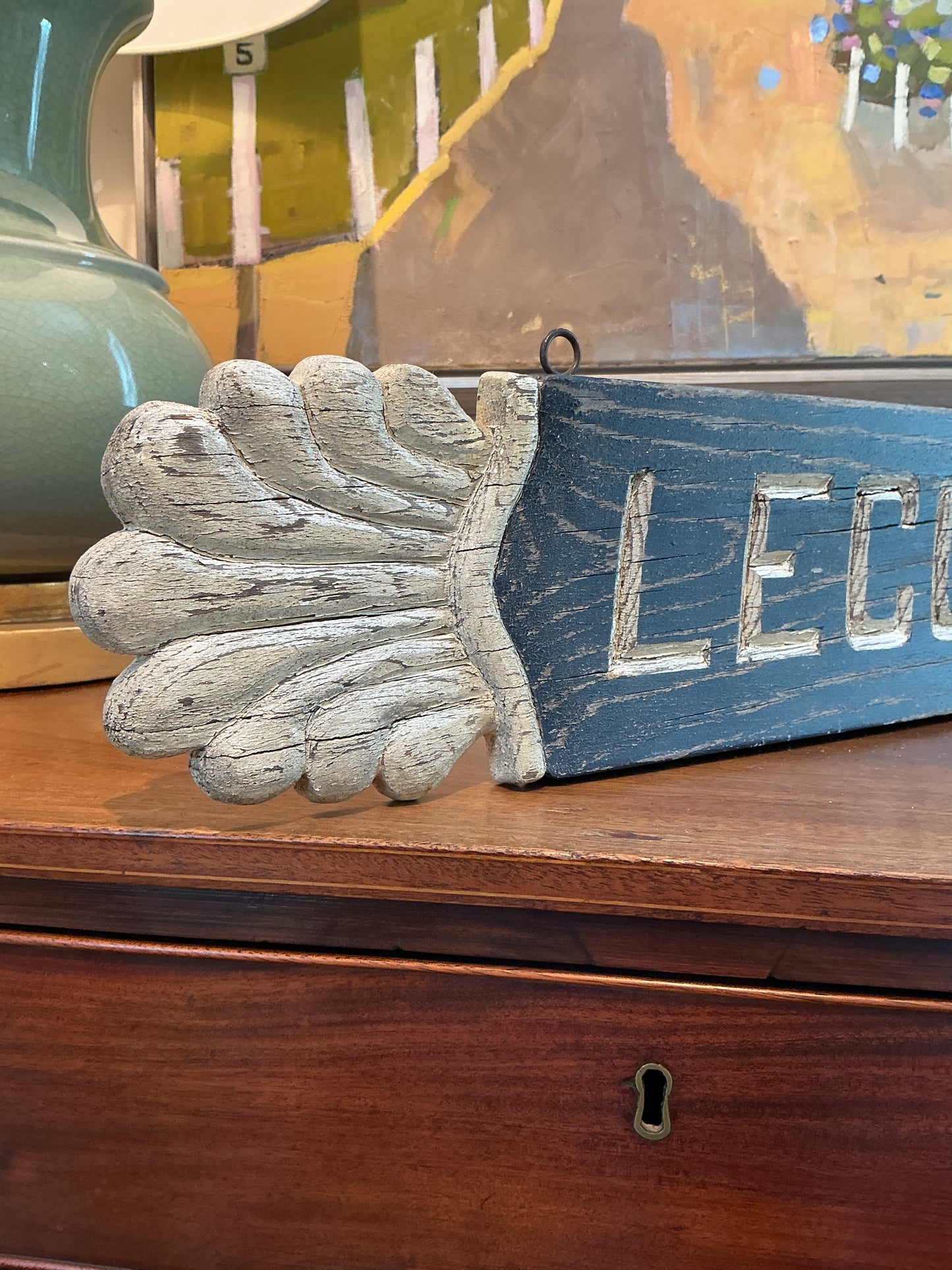 Vintage New England House Quarterboard "Leccese" Hand Carved Wood Sign