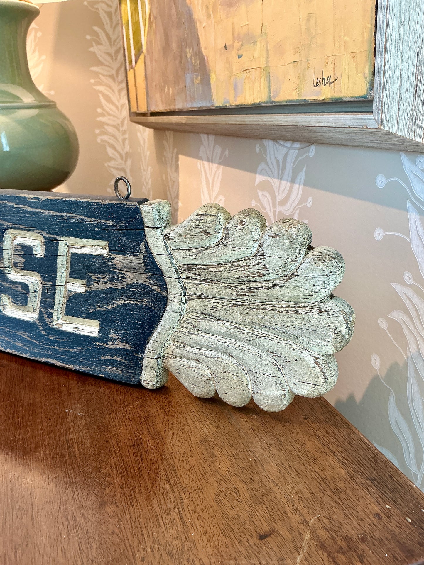 Vintage New England House Quarterboard "Leccese" Hand Carved Wood Sign