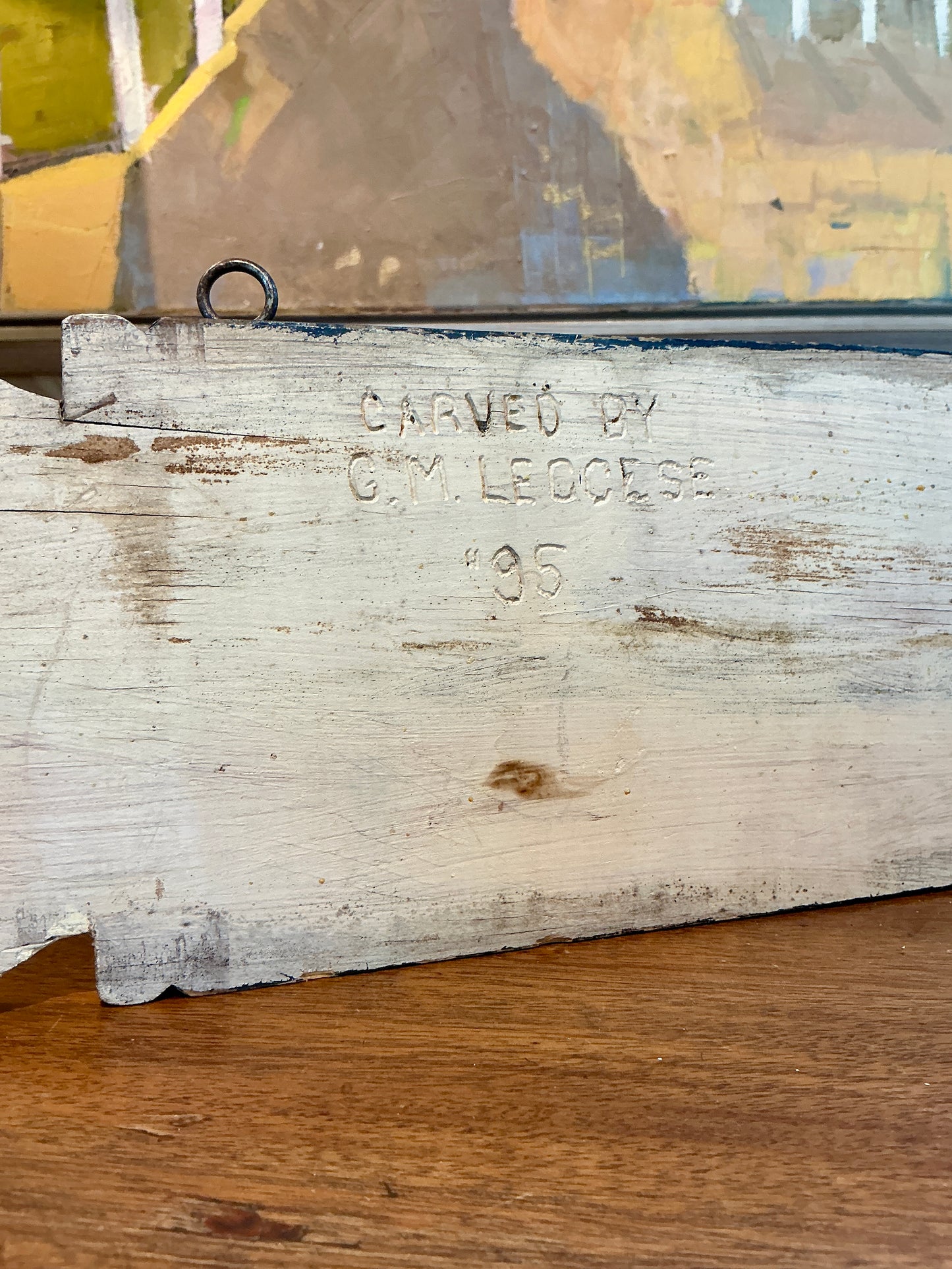 Vintage New England House Quarterboard "Leccese" Hand Carved Wood Sign